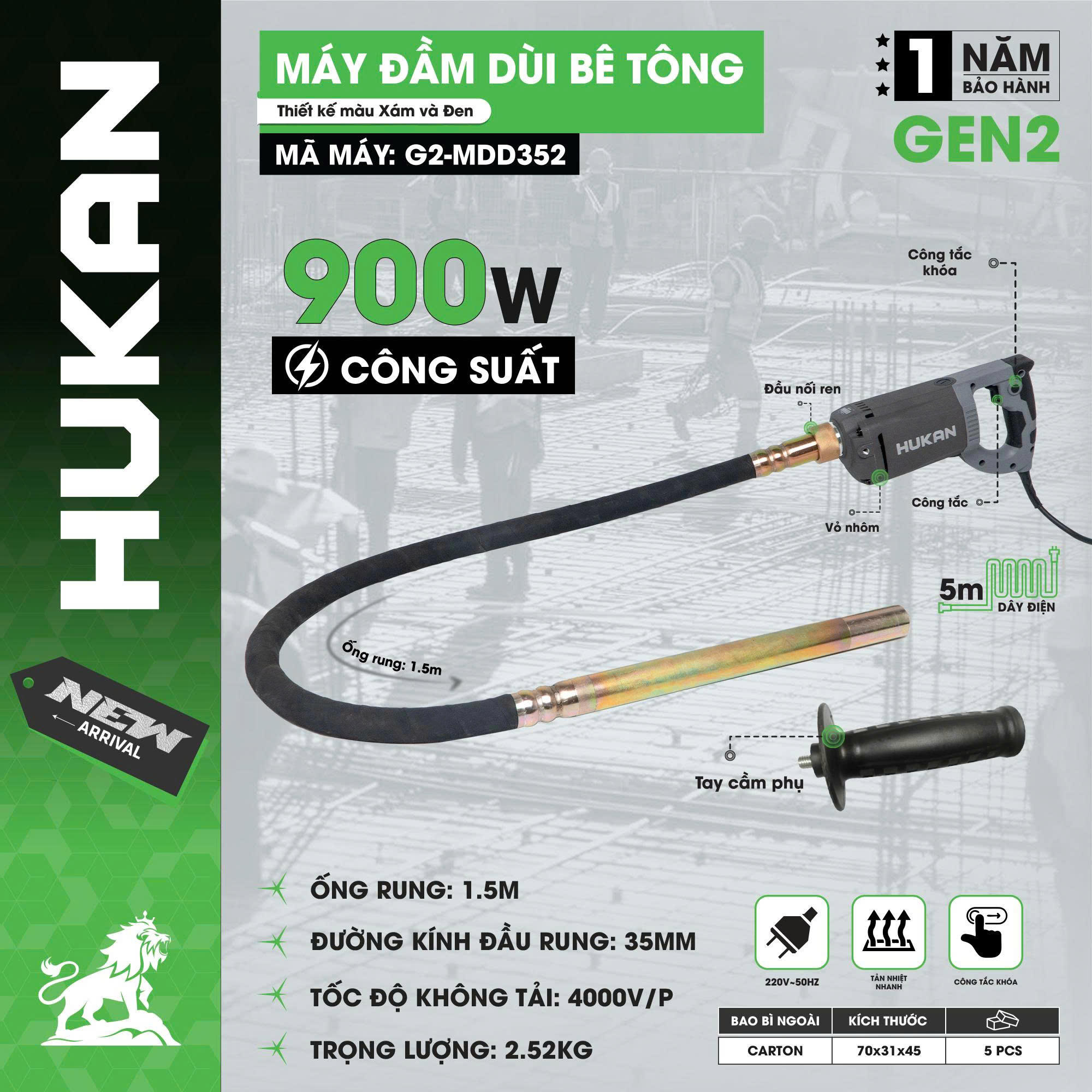 Máy đầm Dùi Bê Tông (GEN 2) G2-MDD352