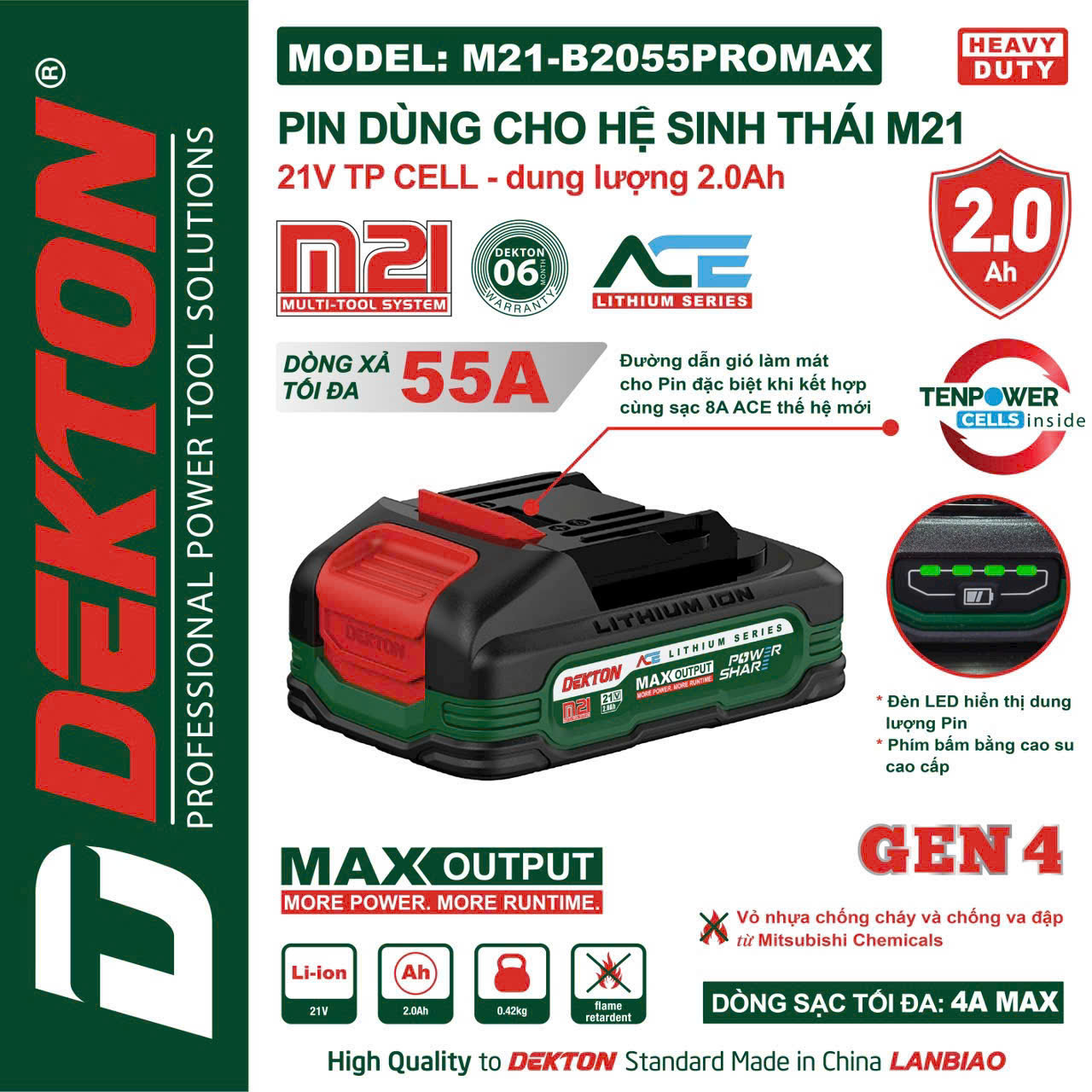 Pin Dekton 21V 2.0Ah Dekton M21-B2055PROMAX