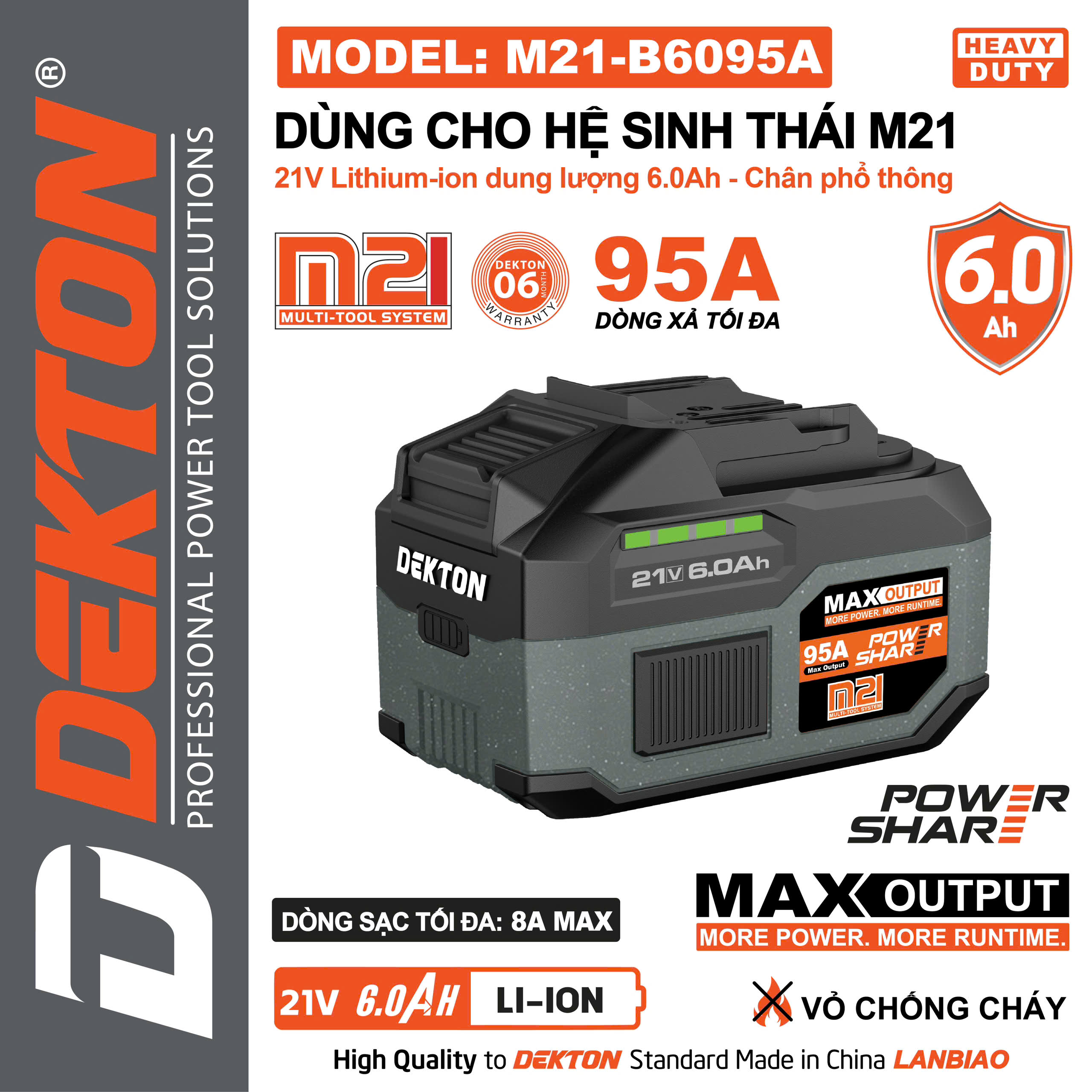 Pin Dekton 21V 6.0Ah M21-B6095A 10 Cell Chính Hãng