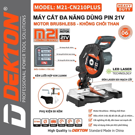 Máy Cắt đa Năng Pin 21V Dekton M21-CN210PLUS, Cắt Gỗ, Cắt Nhôm, Cắt Nghiêng 45 Độ