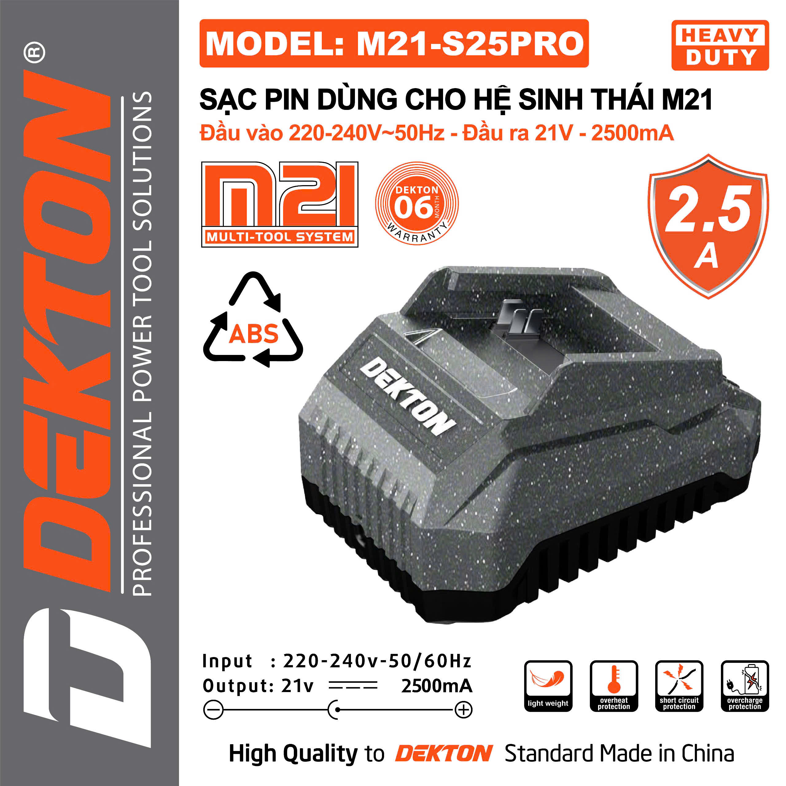 Sạc Pin Dekton M21-S25PRO Chính Hãng 21V 2.5A