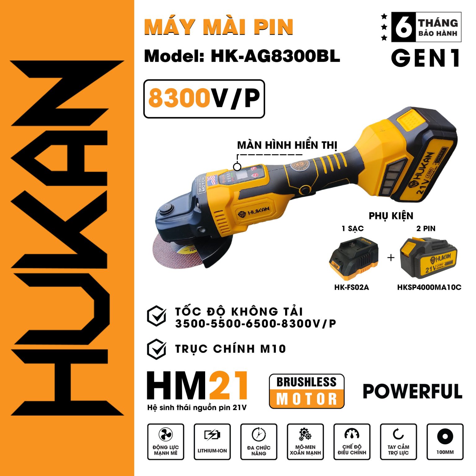 Máy Mài Pin HUKAN HK-AG8300BL | Dụng Cụ Chính Hãng AN TOOLS