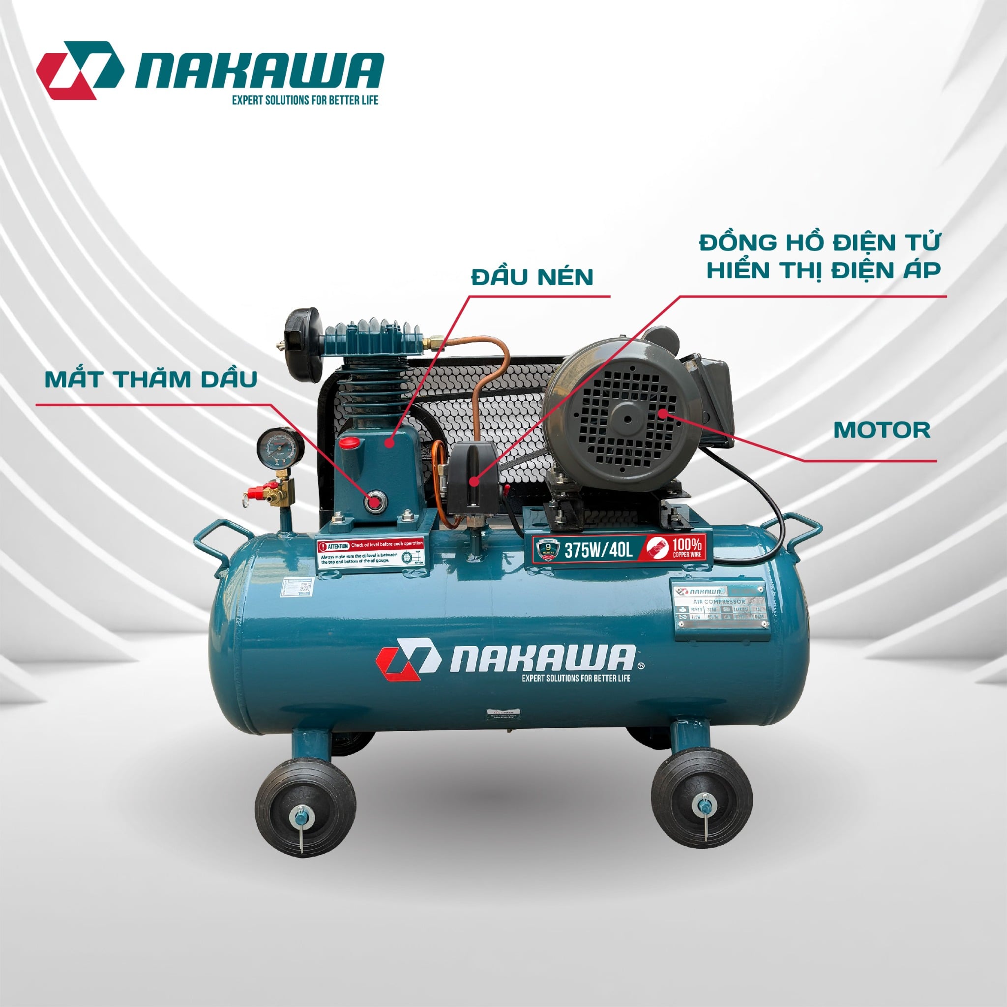 Máy Nén Khí Có Dầu 40L Nakawa NK0140PRO, Công Suất 1/2HP, Bảo Hành 9 Tháng Chính Hãng