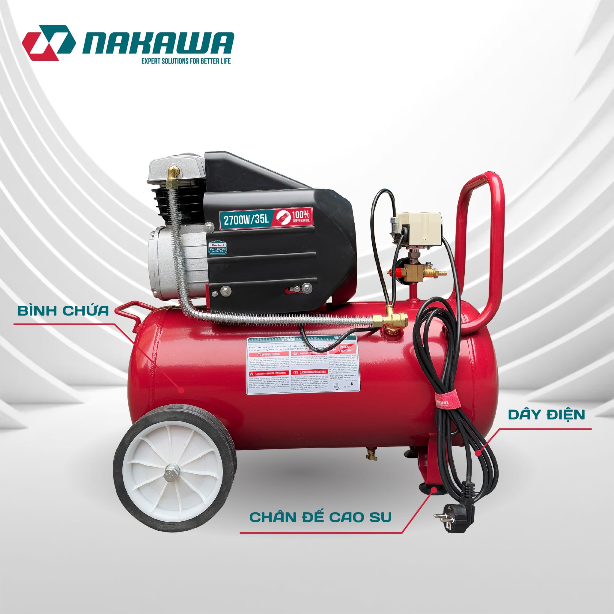 Máy Nén Khí Có Dầu 35L Nakawa ,NK35PRO Công Suất 3.6HP, Bảo Hành 9 Tháng Chính Hãng