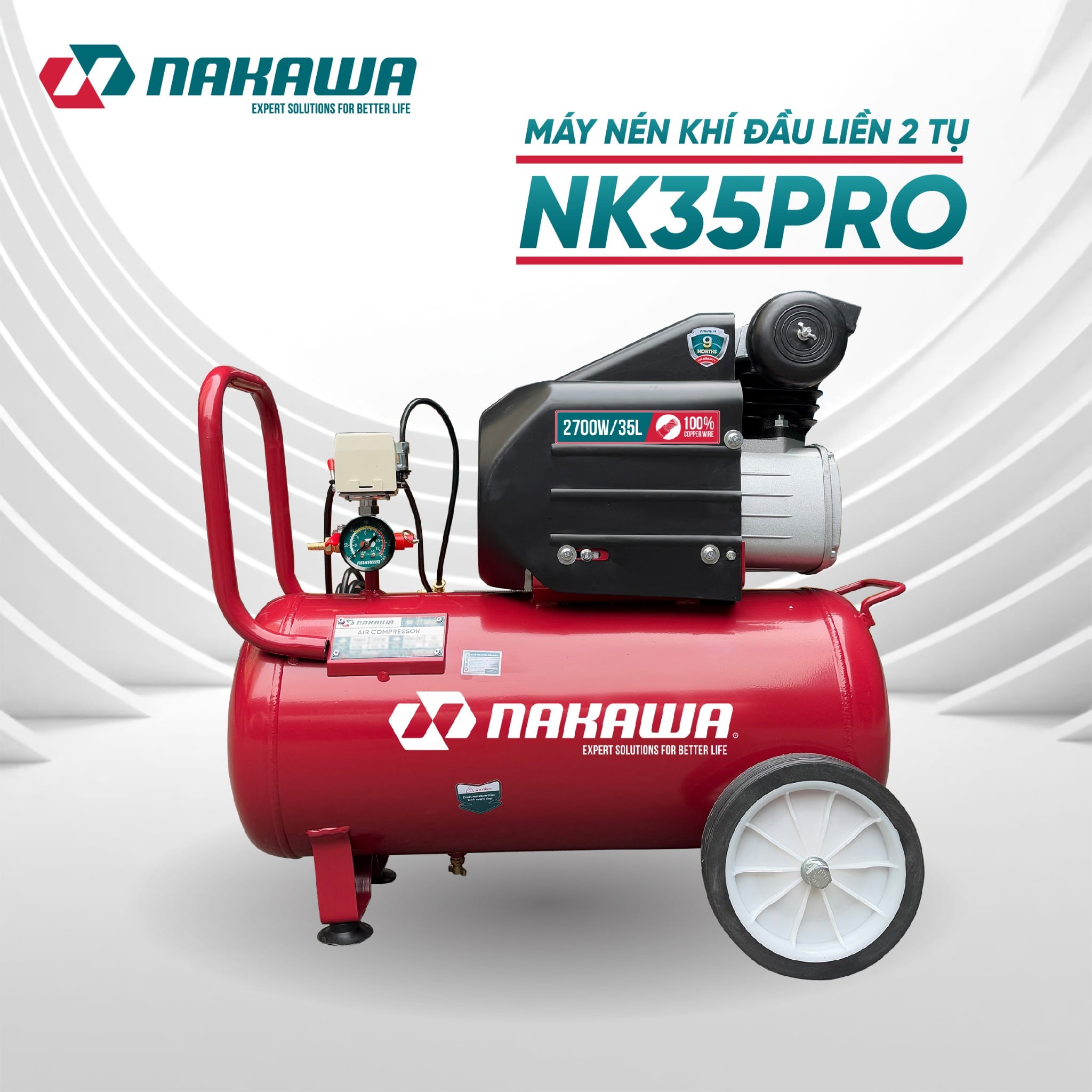 Máy Nén Khí Có Dầu 35L Nakawa ,NK35PRO Công Suất 3.6HP, Bảo Hành 9 Tháng Chính Hãng