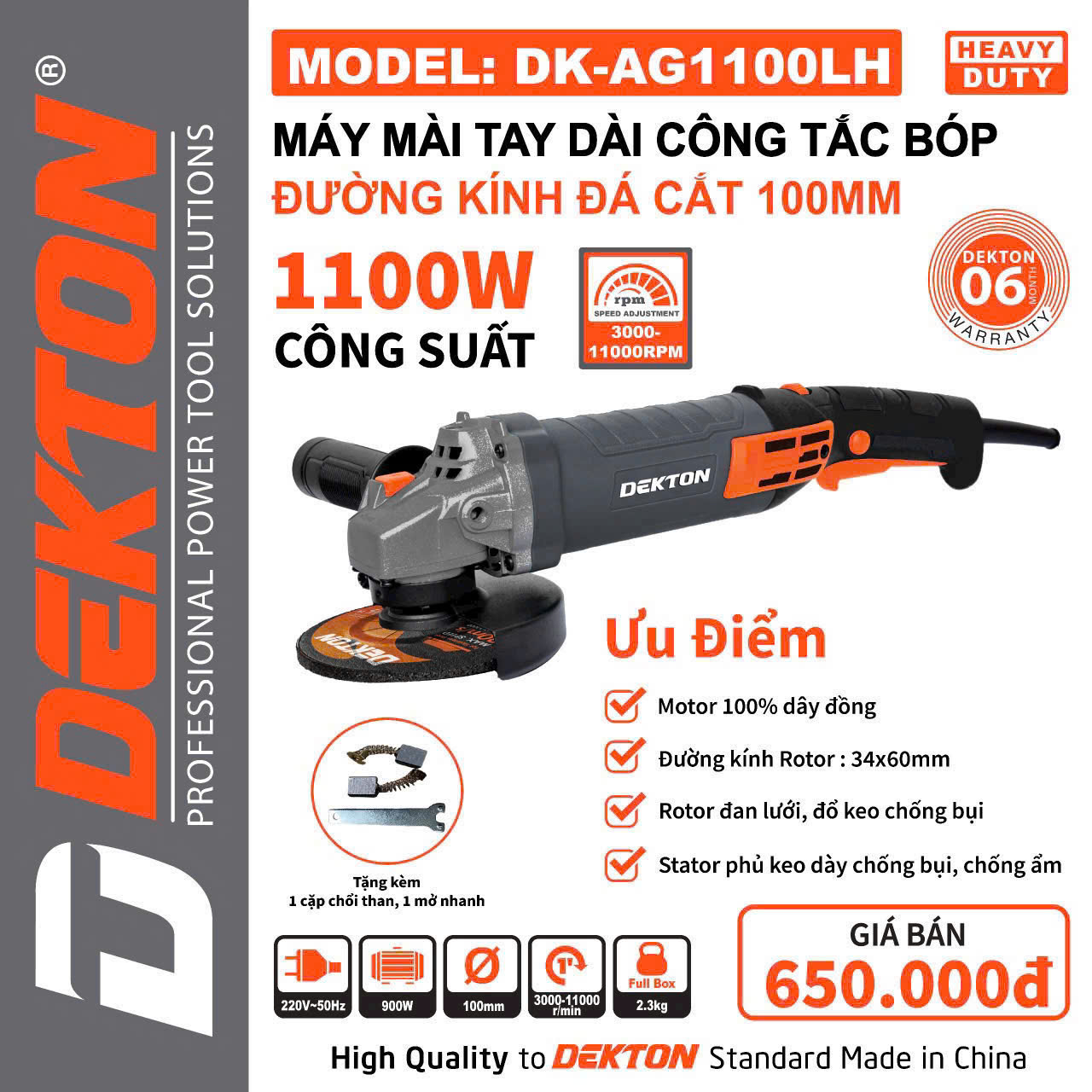 Máy Mài Tay Dài Công Tác Bóp DEKTON DK AG1100LH