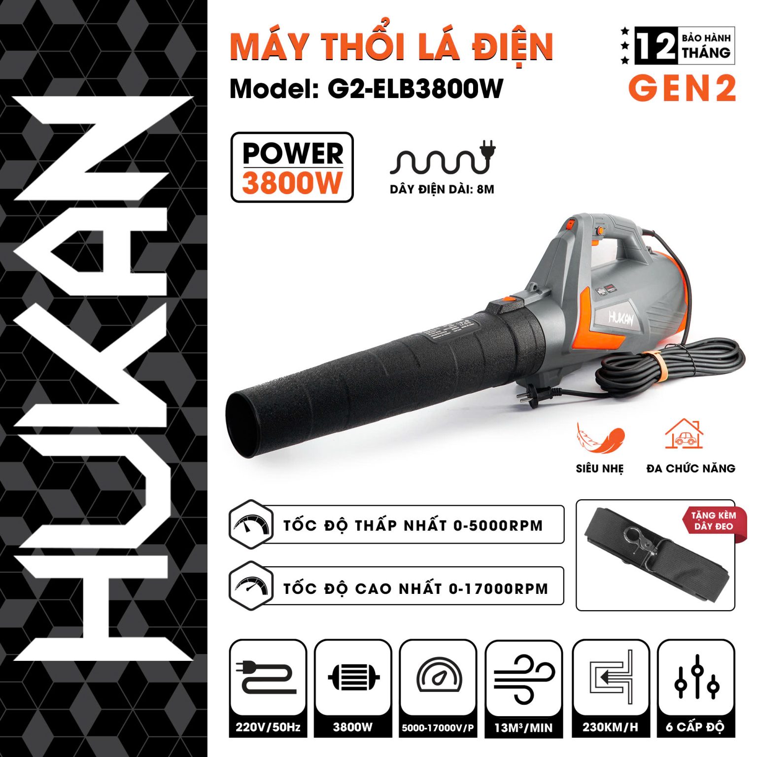 Máy Thổi Lá điện Công Suất 3800W Siêu To G2-ELB3800W