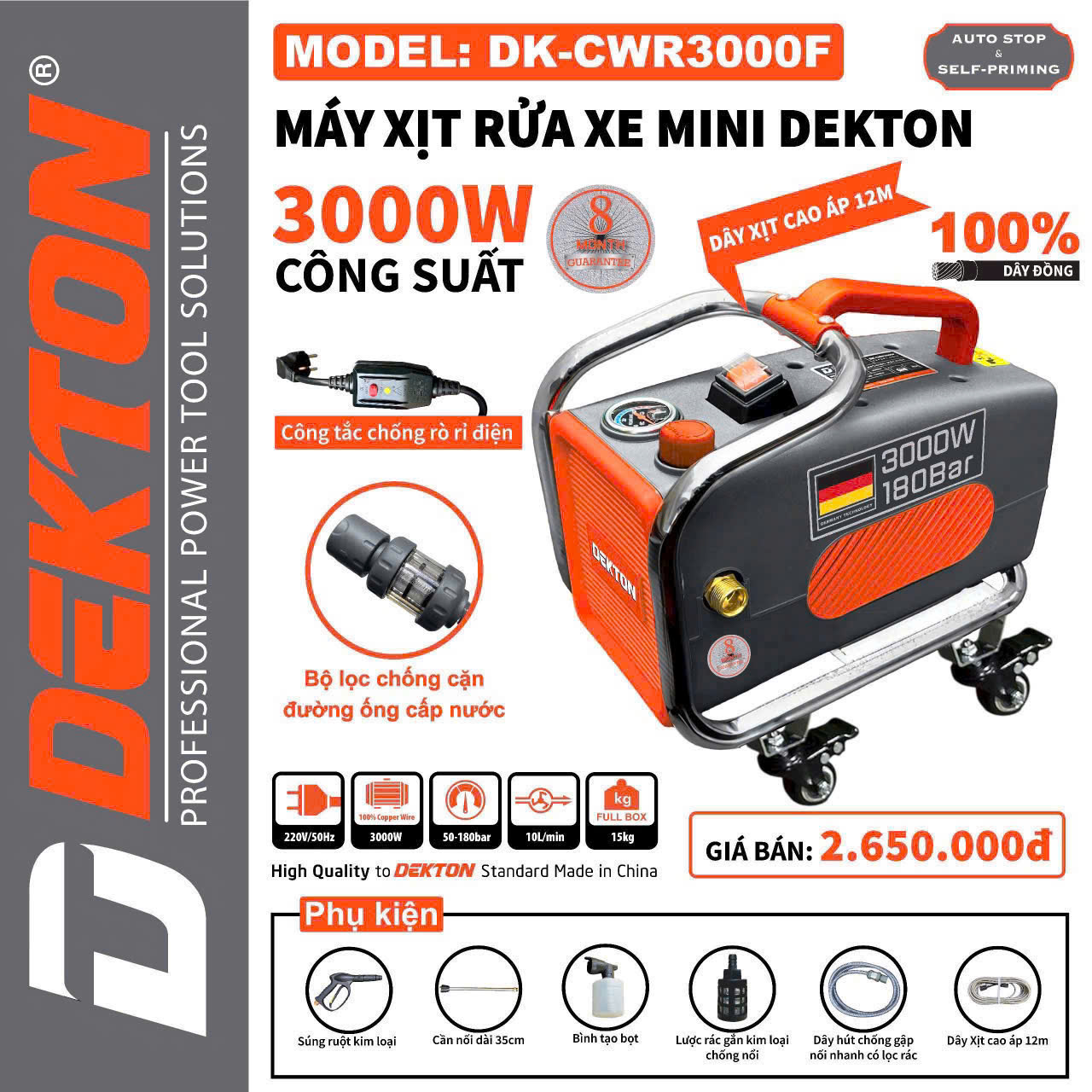 Máy Xịt Rửa Xe Mini DEKTON 3000W CWR3000F