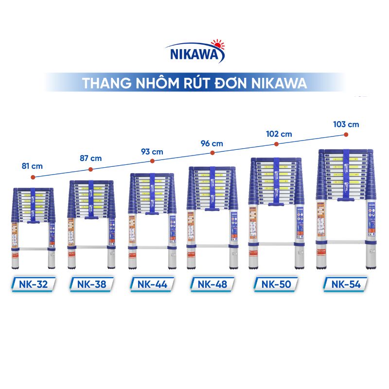 Thang Nhôm Rút Đơn Cao 3m2 Nikawa NK-32