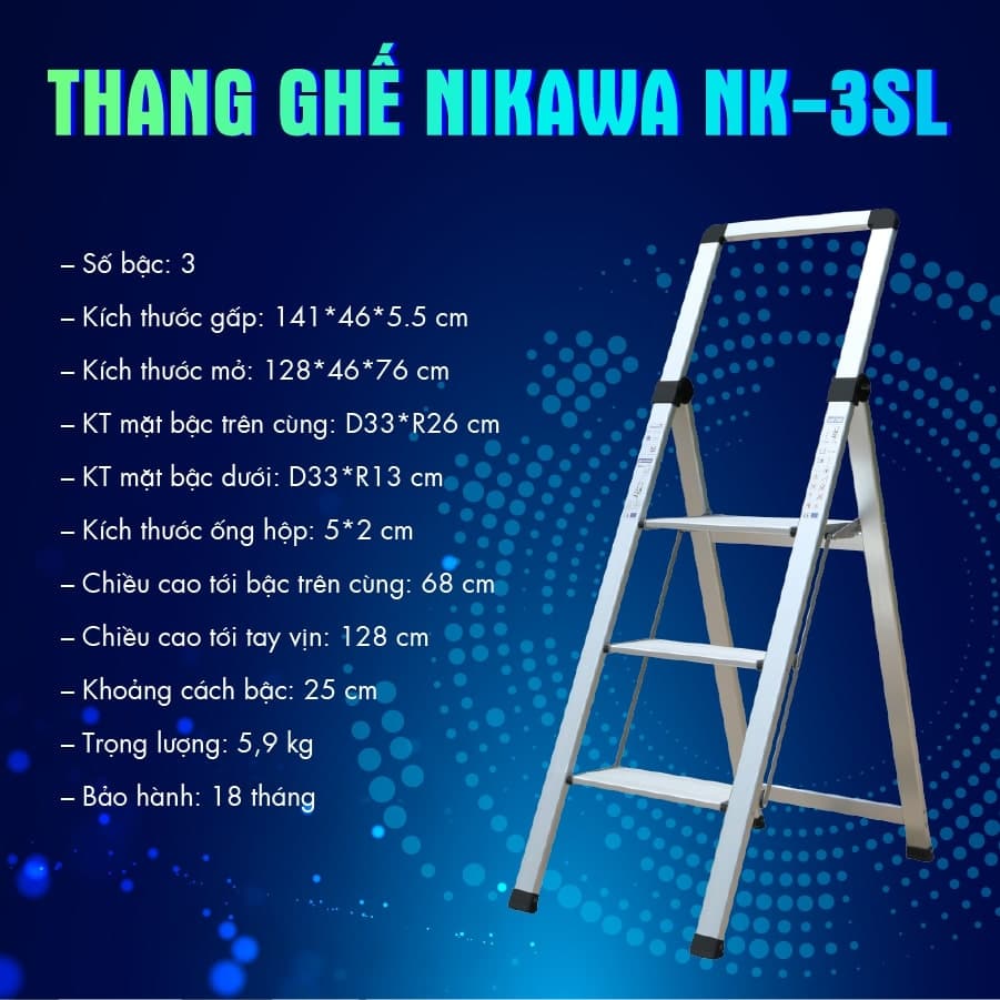 Thang Ghế Nhôm Siêu Mỏng 3 Bậc Cao 1m3 Nikawa NK-3SL