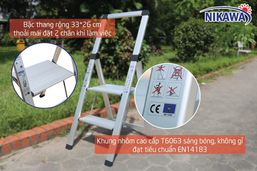 Thang Ghế Nhôm Siêu Mỏng 3 Bậc Cao 1m3 Nikawa NK-3SL