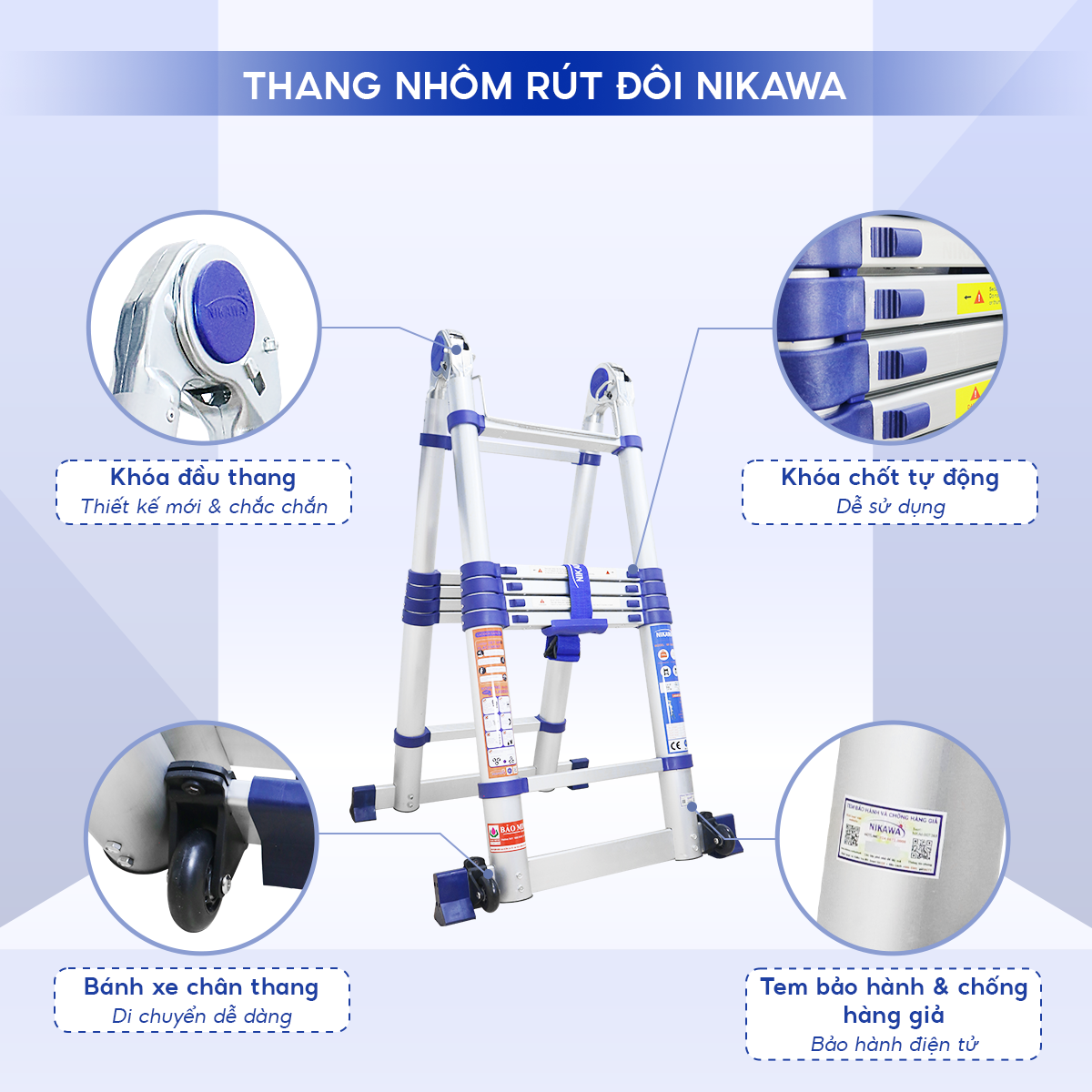Thang Nhôm Rút Đôi Chữ A 4.4M 7 Bậc Nikawa NK-44AI-Pri