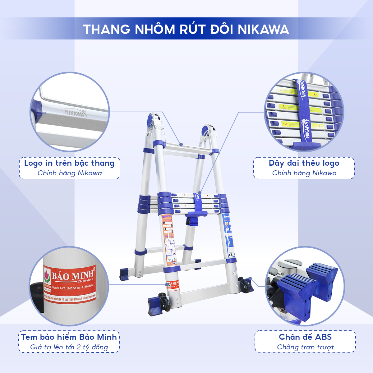 Thang Nhôm Rút Đôi Chữ A 4.4M 7 Bậc Nikawa NK-44AI-Pri