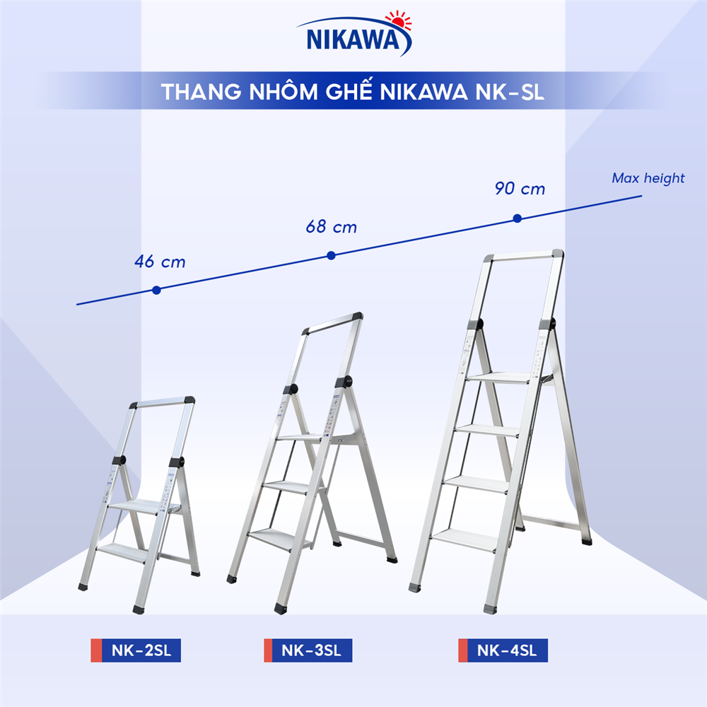 Thang Ghế Nhôm 4 Bậc Nikawa NK-4SL, Cao 152 Cm, Chính Hãng