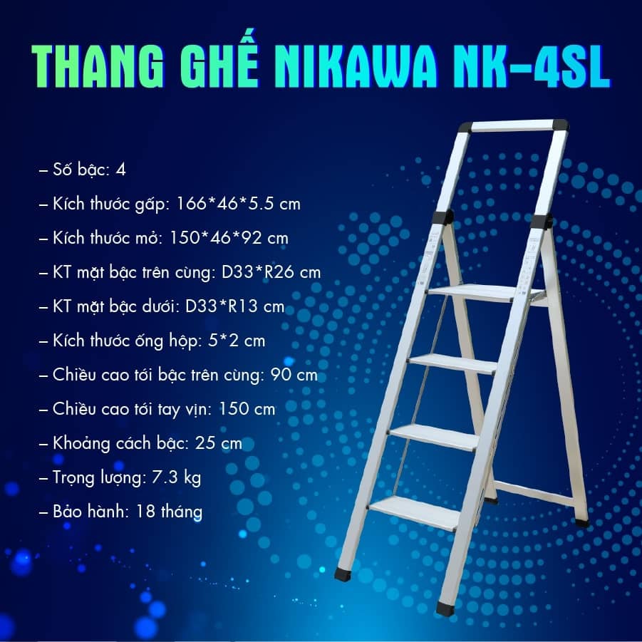 Thang Ghế Nhôm 4 Bậc Nikawa NK-4SL, Cao 152 Cm, Chính Hãng