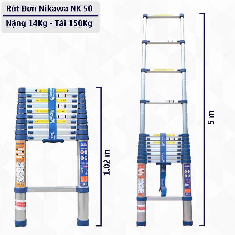 Thang Nhôm Rút Đơn 5m Nikawa NK-50 Tải Trọng 150Kg