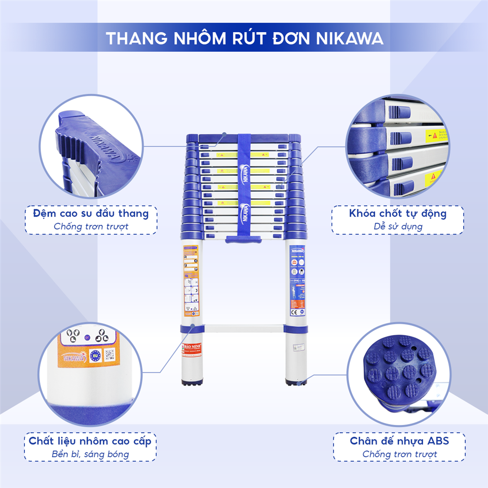 Thang Nhôm Rút Đơn 5m Nikawa NK-50 Tải Trọng 150Kg