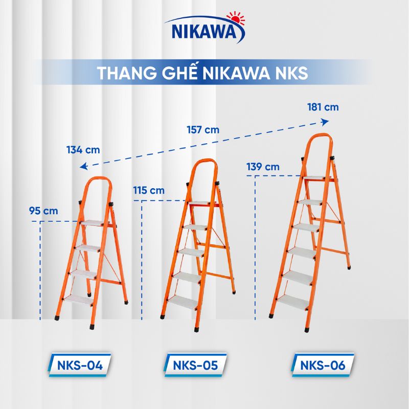Thang Ghế Gia Đình Khung Thép 4 Bậc Cao 1.34m Nikawa NKS-04