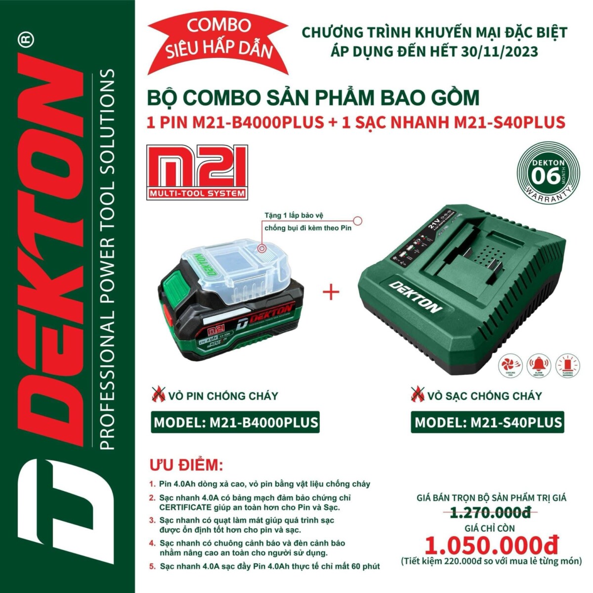 Pin 4Ah Plus Dekton Chân Pin Phổ Thông M21