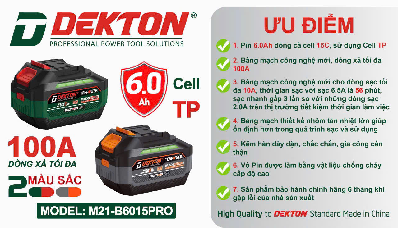 Pin Dekton 21V 6.0Ah M21-B6015PRO
