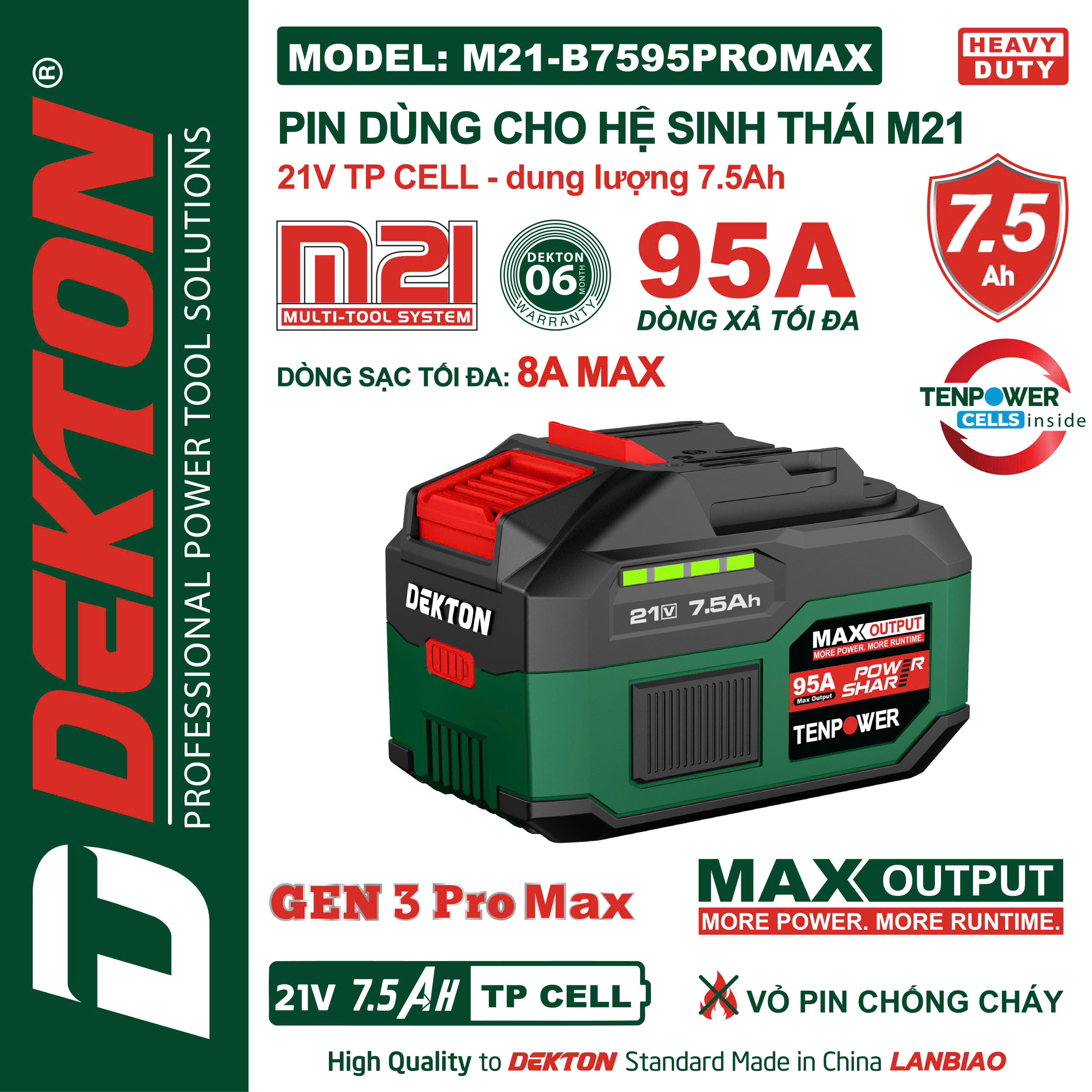 Pin 21V 7.5Ah Dekton M21-B7595PROMAX Chính Hãng