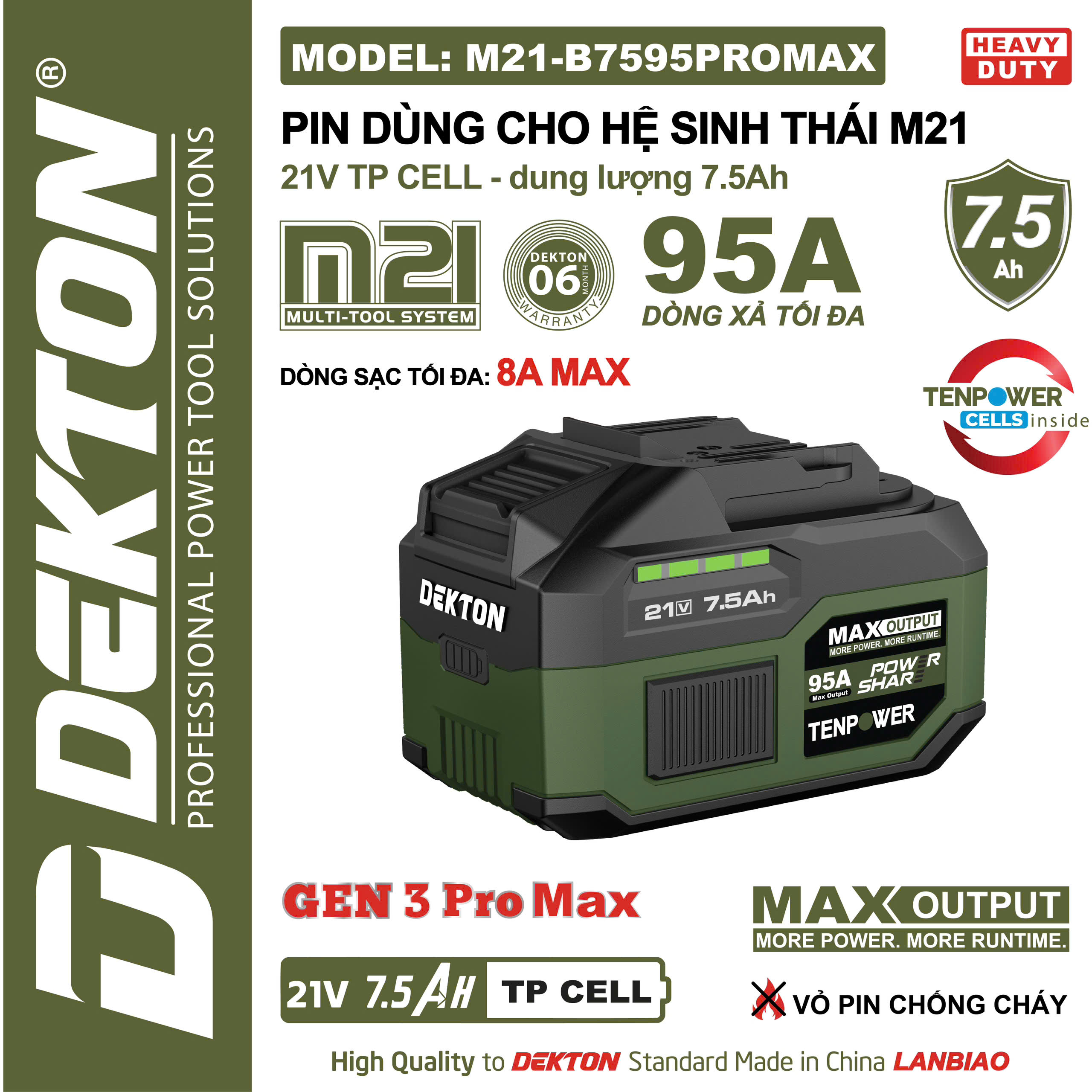 Pin 21V 7.5Ah Dekton M21-B7595PROMAX Chính Hãng