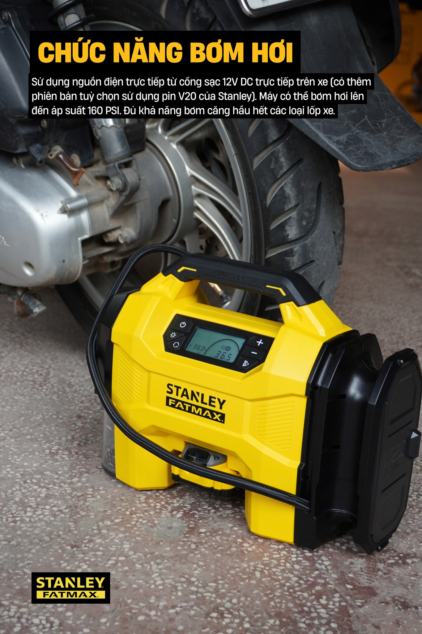 Máy Bơm Hơi 3 Trong 1 Dùng Pin Kèm Tính Năng Thổi Và Hút Bụi STANLEY SXVI02001