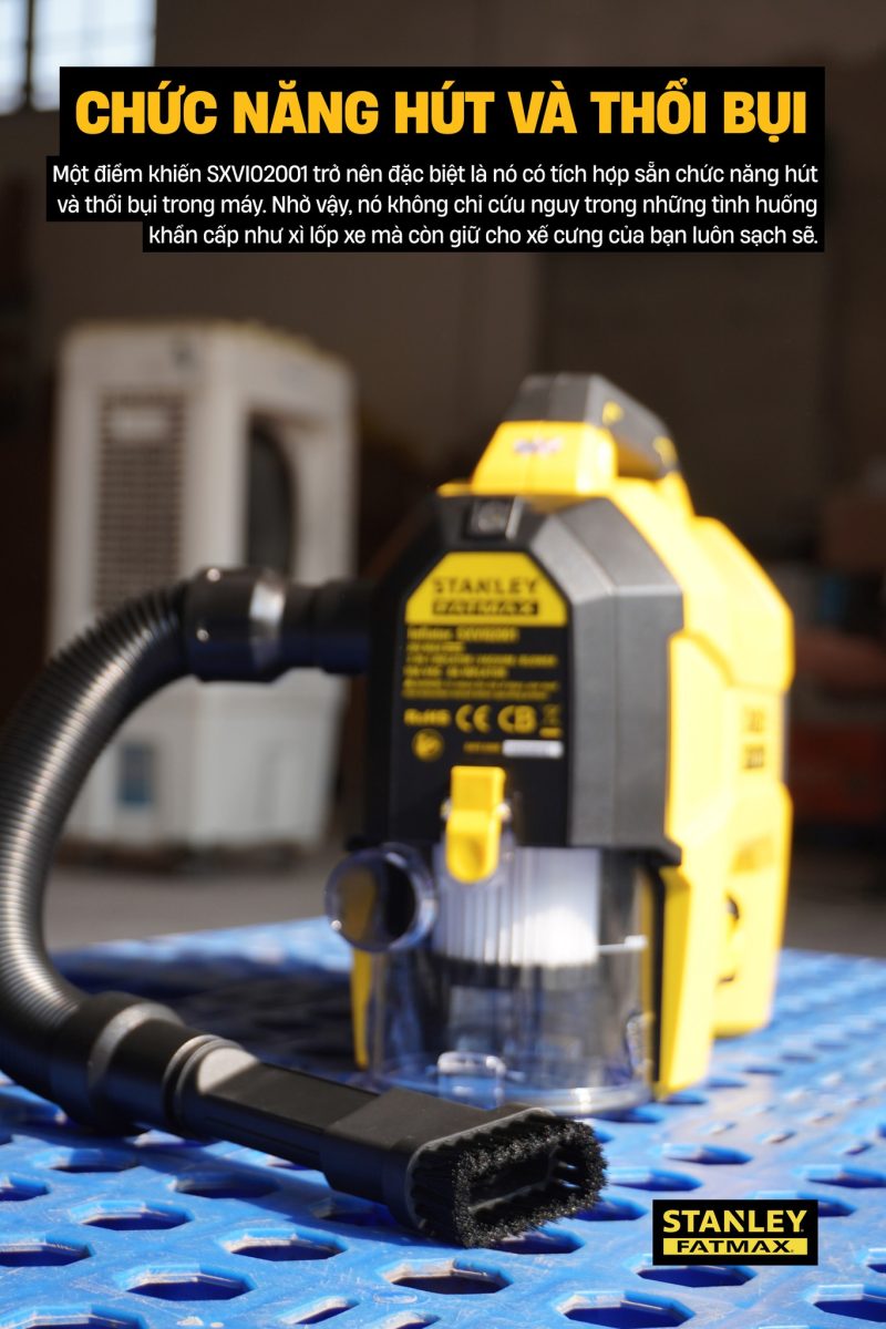 Máy Bơm Hơi 3 Trong 1 Dùng Pin Kèm Tính Năng Thổi Và Hút Bụi STANLEY SXVI02001