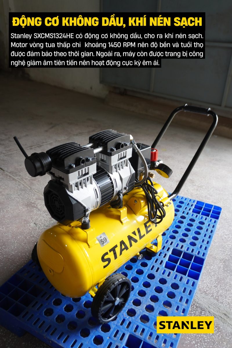 Máy Nén Khí Không Dầu 24L Stanley SXCMS1324HE, Công Suất 1.3Hp