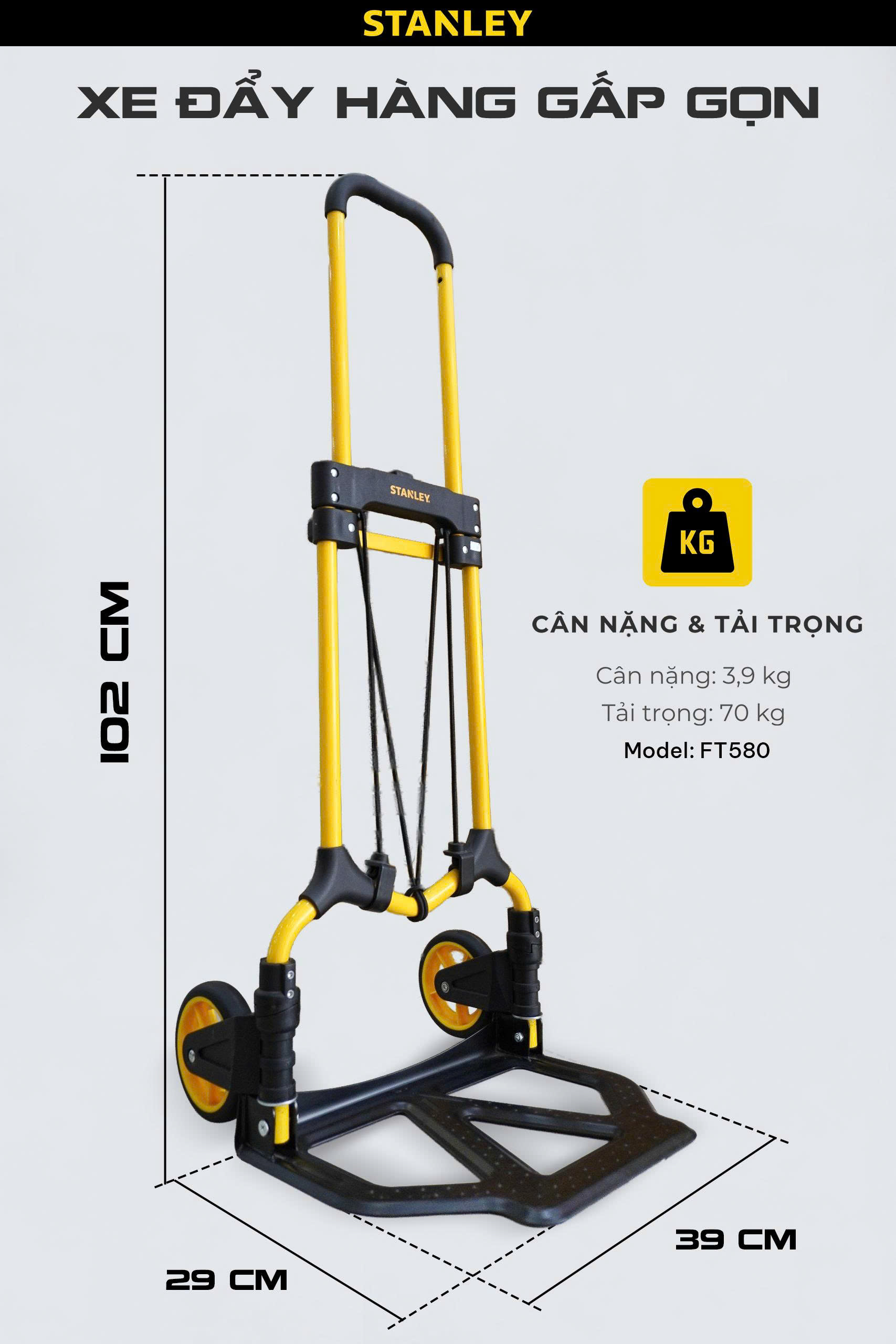 Xe Đẩy Hàng 2 Bánh Stanley FT580 - Tải  Trọng 70kg Chính Hãng