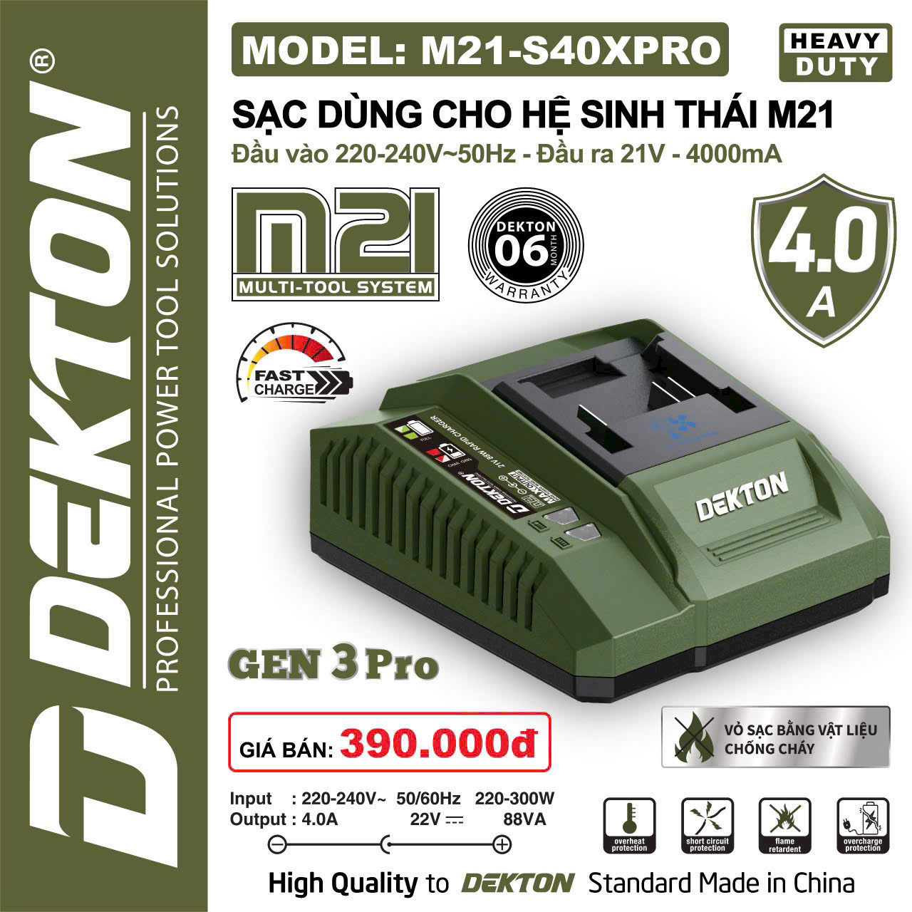 Sạc Pin 21V 4.0Ampe Dekton S40PRO M21-S40XPRO
