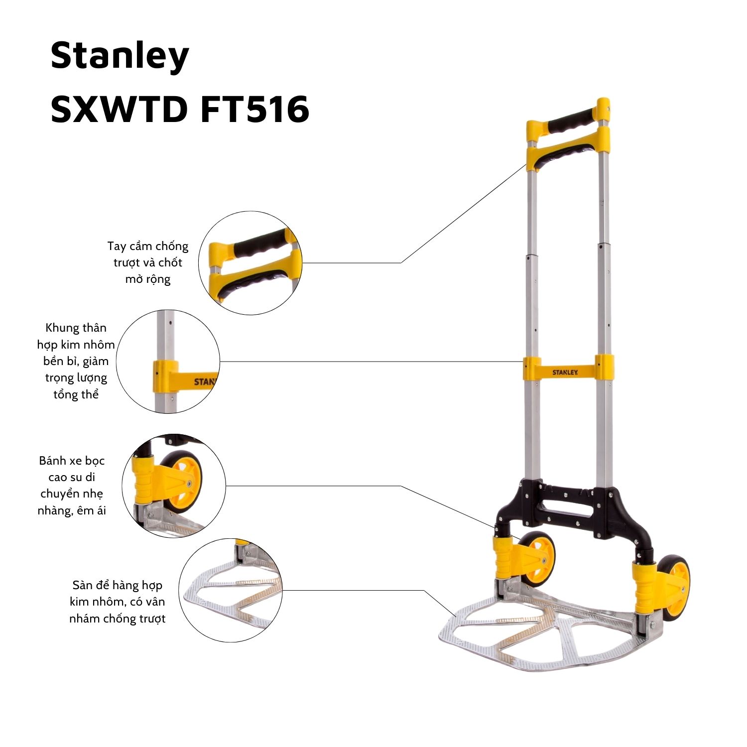 Xe đẩy Tay 2 Bánh Cao Cấp Stanley SXWTD FT516, Tải Trọng 60kg