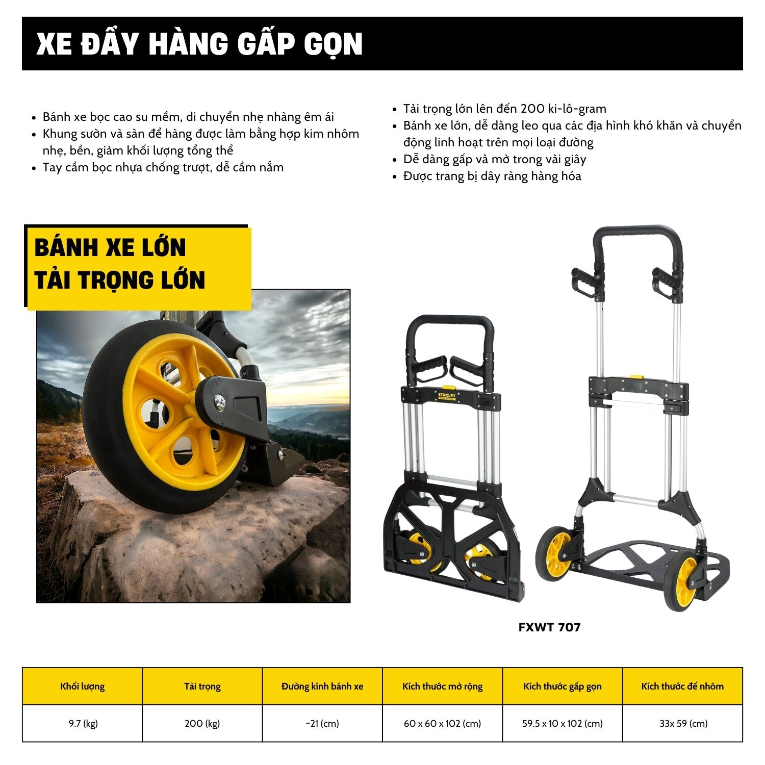 Xe đẩy Hàng 2 Bánh Gấp Gọn Hiệu Stanley Fatmax-USA FXWT-707