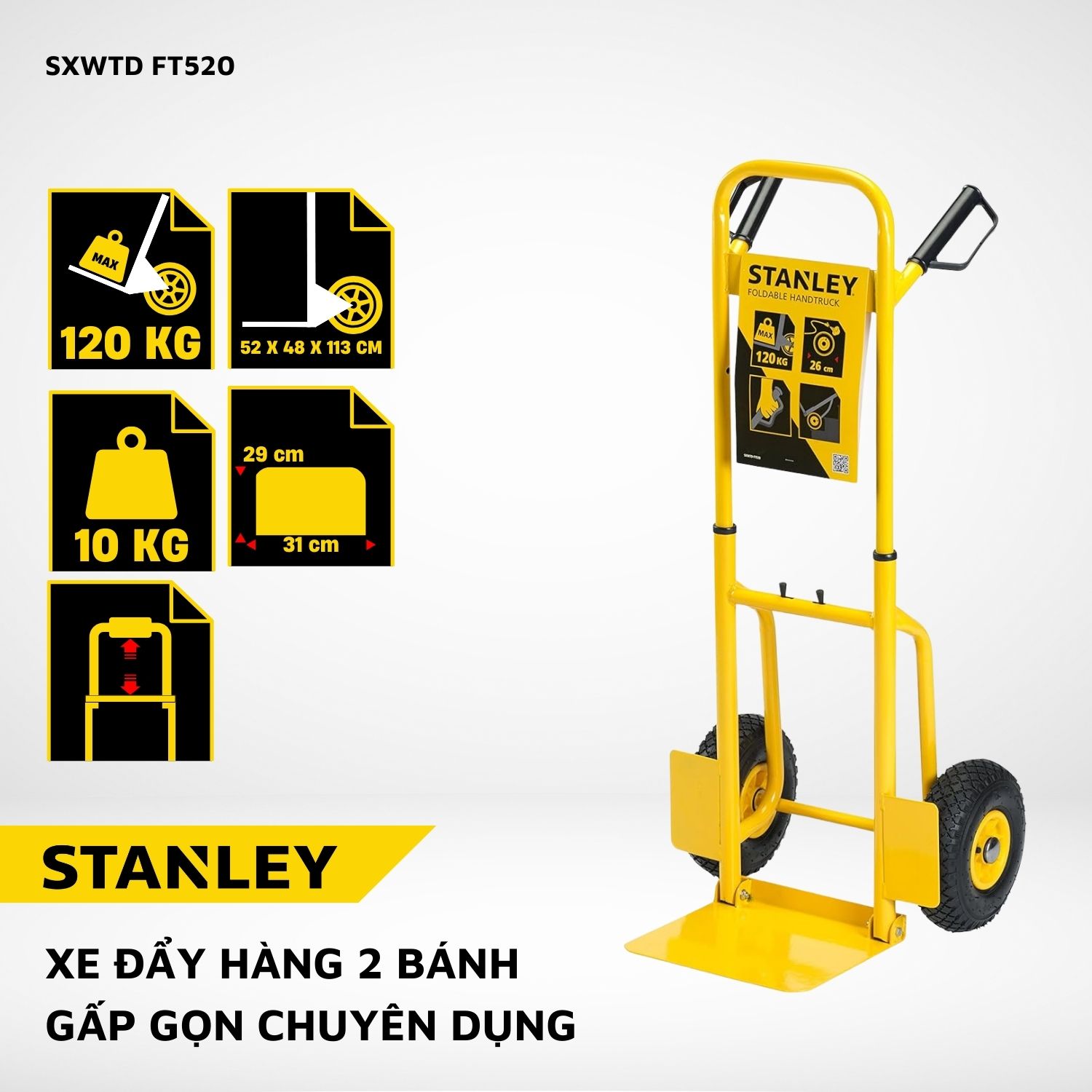 Xe đẩy Hàng 2 Bánh Rút Gọn Stanley FT520, Tải Trọng 120kgs