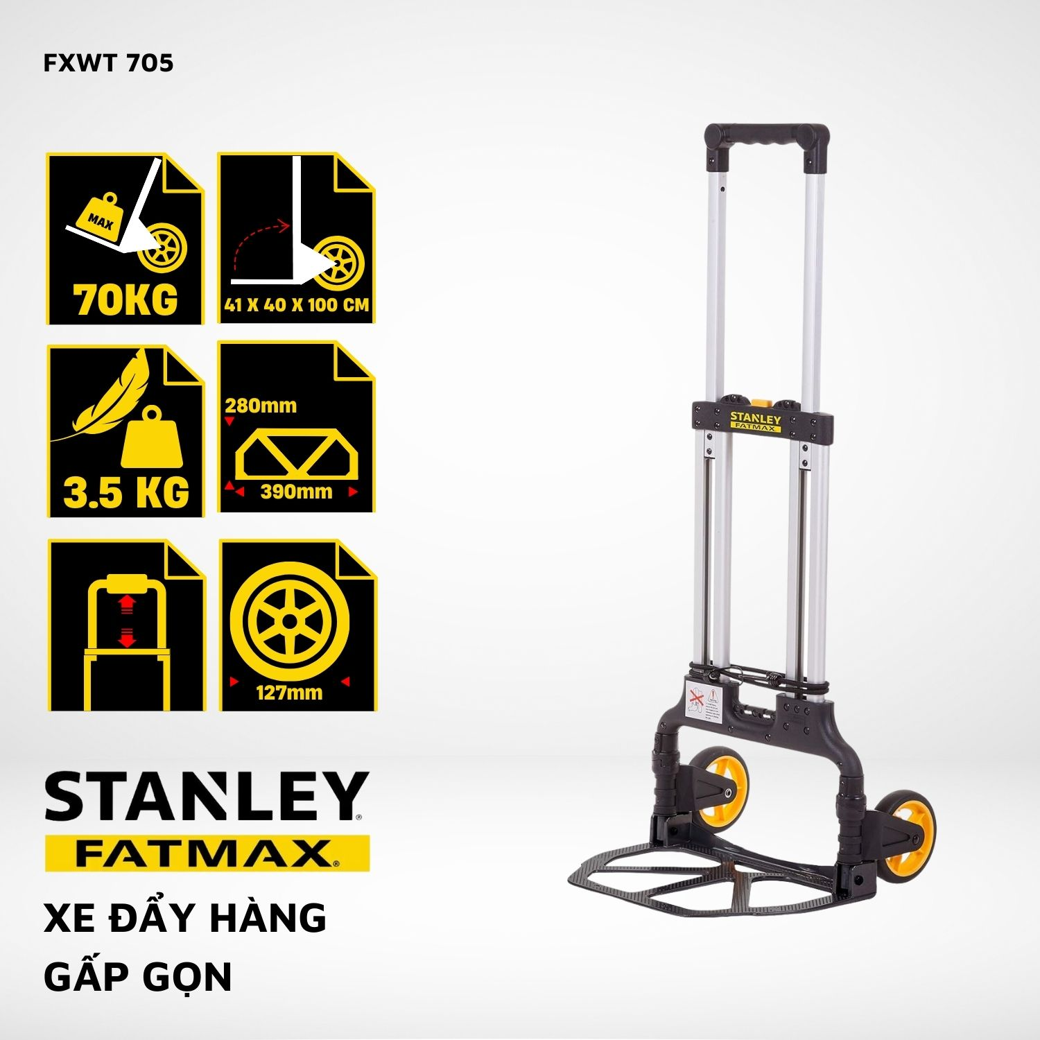 Xe đẩy Hàng 2 Bánh Gấp Gọn Stanley Fatmax USA FXWT-705 Tải Trọng 70kg