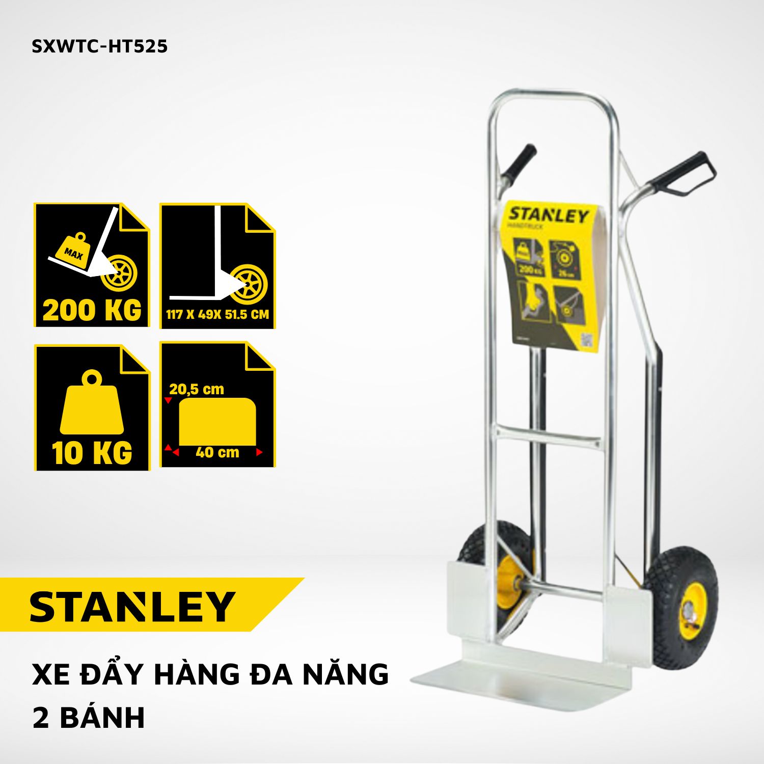 Xe đẩy Hàng 2 Bánh Stanley HT525, Tải Trọng 200kgs