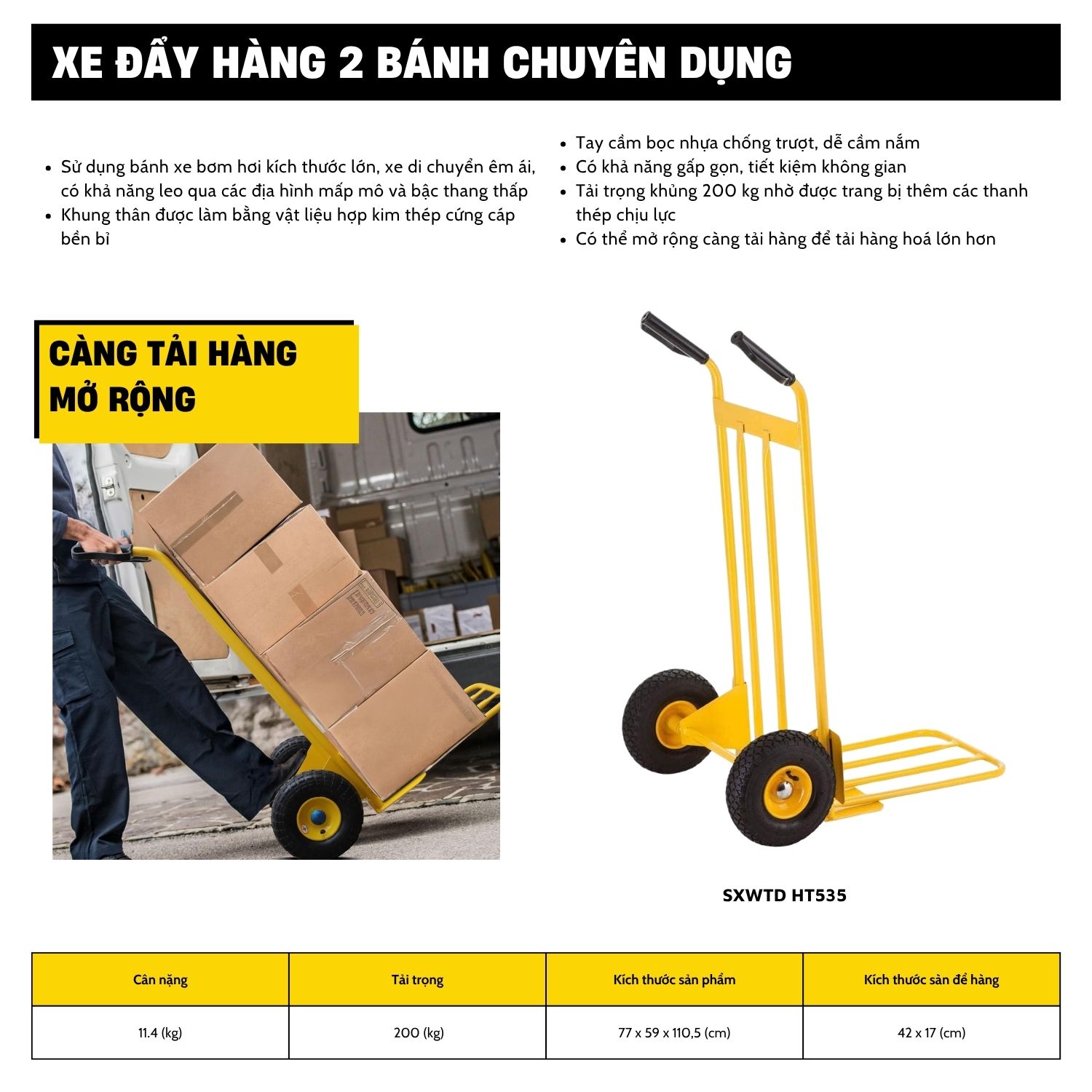 Xe đẩy Hàng 2 Bánh Stanley-USA HT535, Tải Trọng 200kgs