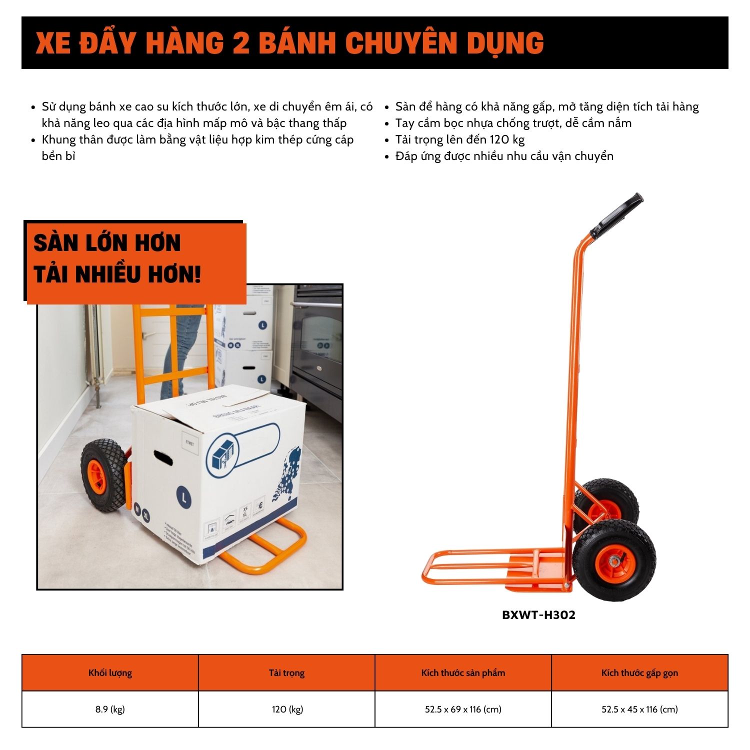 Xe đẩy Hàng 2 Bánh Cao Cấp Black And Decker USA H302, Tải Trọng 120kg