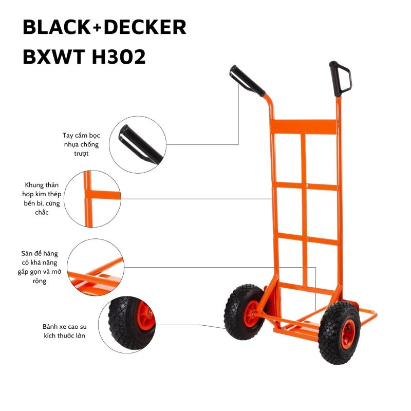 Xe đẩy Hàng 2 Bánh Cao Cấp Black And Decker USA H302, Tải Trọng 120kg