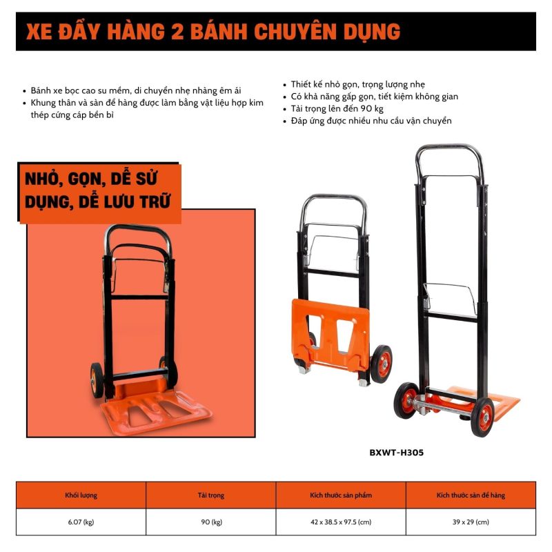 Xe đẩy Hàng 2 Bánh Cao Cấp Black And Decker H305 - Tải Trọng 90/100kg