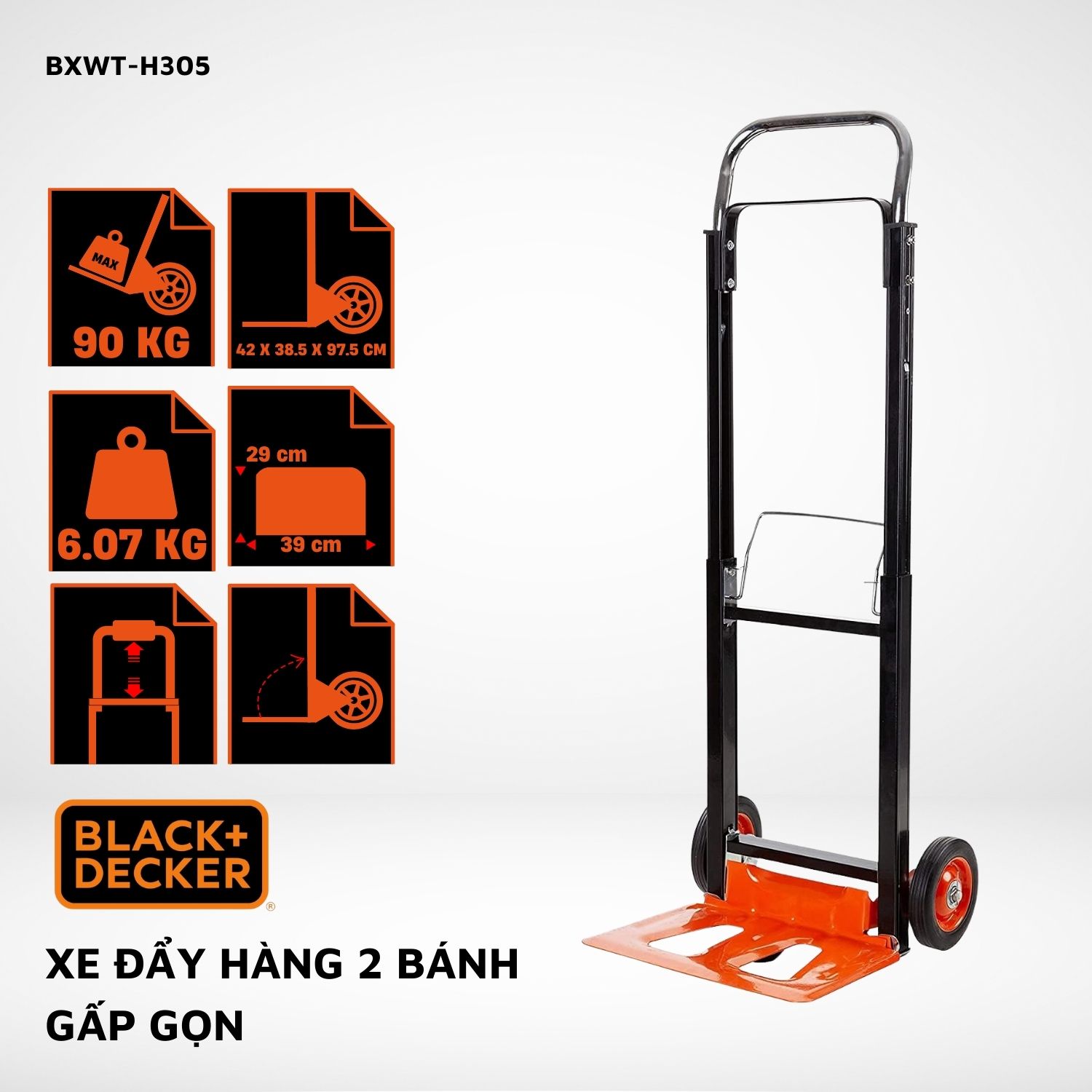 Xe đẩy Hàng 2 Bánh Cao Cấp Black And Decker H305 - Tải Trọng 90/100kg