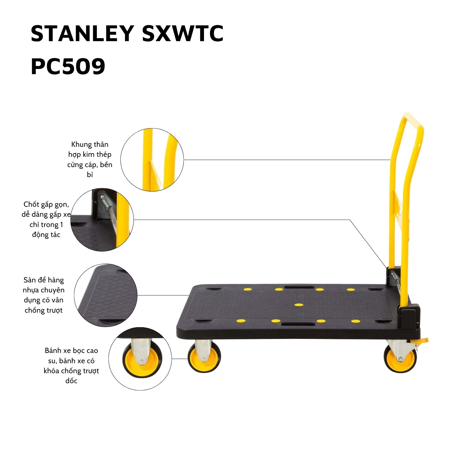 Xe đẩy Hàng 4 Bánh Gấp Gọn Stanley PC509, Tải Trọng 250kg