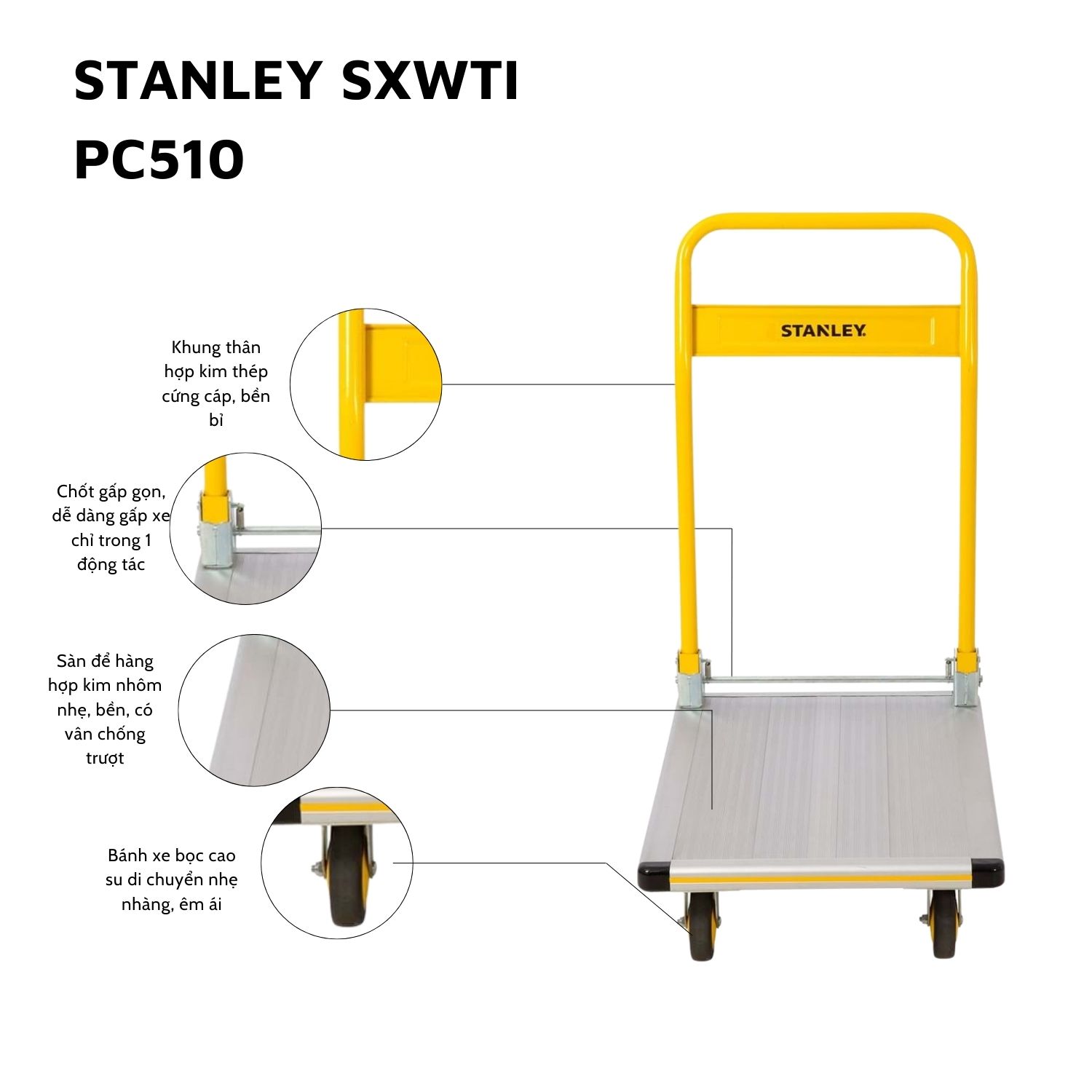 Xe đẩy Hàng 4 Bánh Gấp Gọn Stanley PC510, Tải Trọng 150kgs