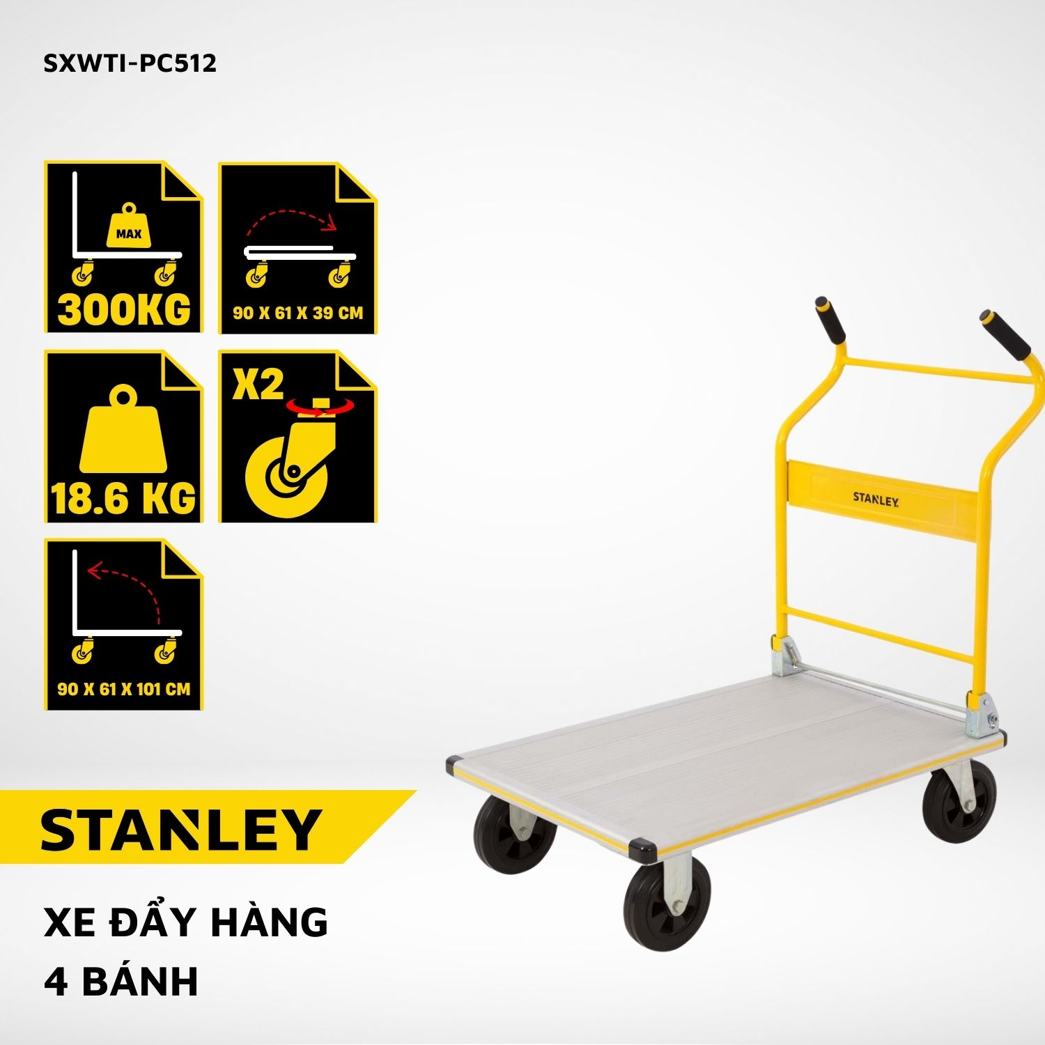 Xe đẩy Hàng 4 Bánh Gấp Gọn Stanley PC512, Tải Trọng 350kgs