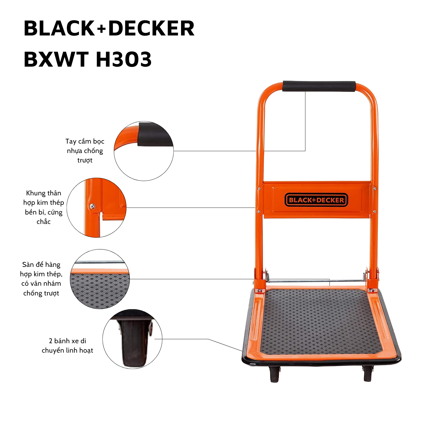 Xe đẩy Hàng H303 4 Bánh Cao Cấp Tải Trọng 80kg Thương Hiệu Black And Decker (Mỹ)