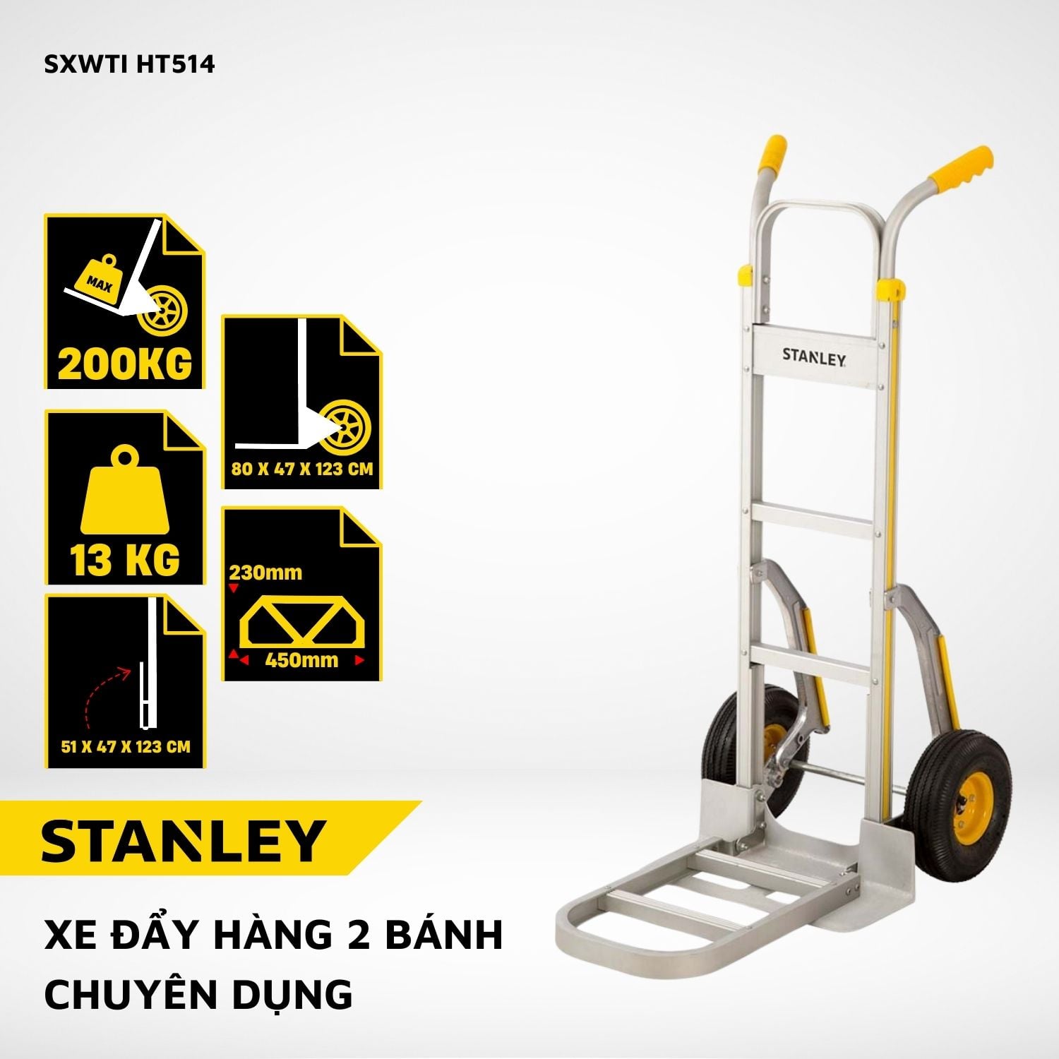Xe đẩy Hàng 2 Bánh Gấp Gọn Stanley HT514, Tải Trọng 200kgs