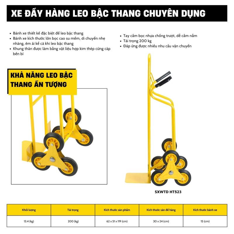 Xe đẩy Hàng Leo Bậc Thang Stanley HT523, Tải Trọng 200kgs