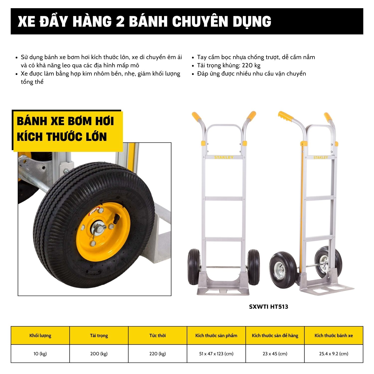 Xe đẩy Hàng 2 Bánh Stanley HT513, Chuyên Dụng Dùng Trong Công Nghiệp