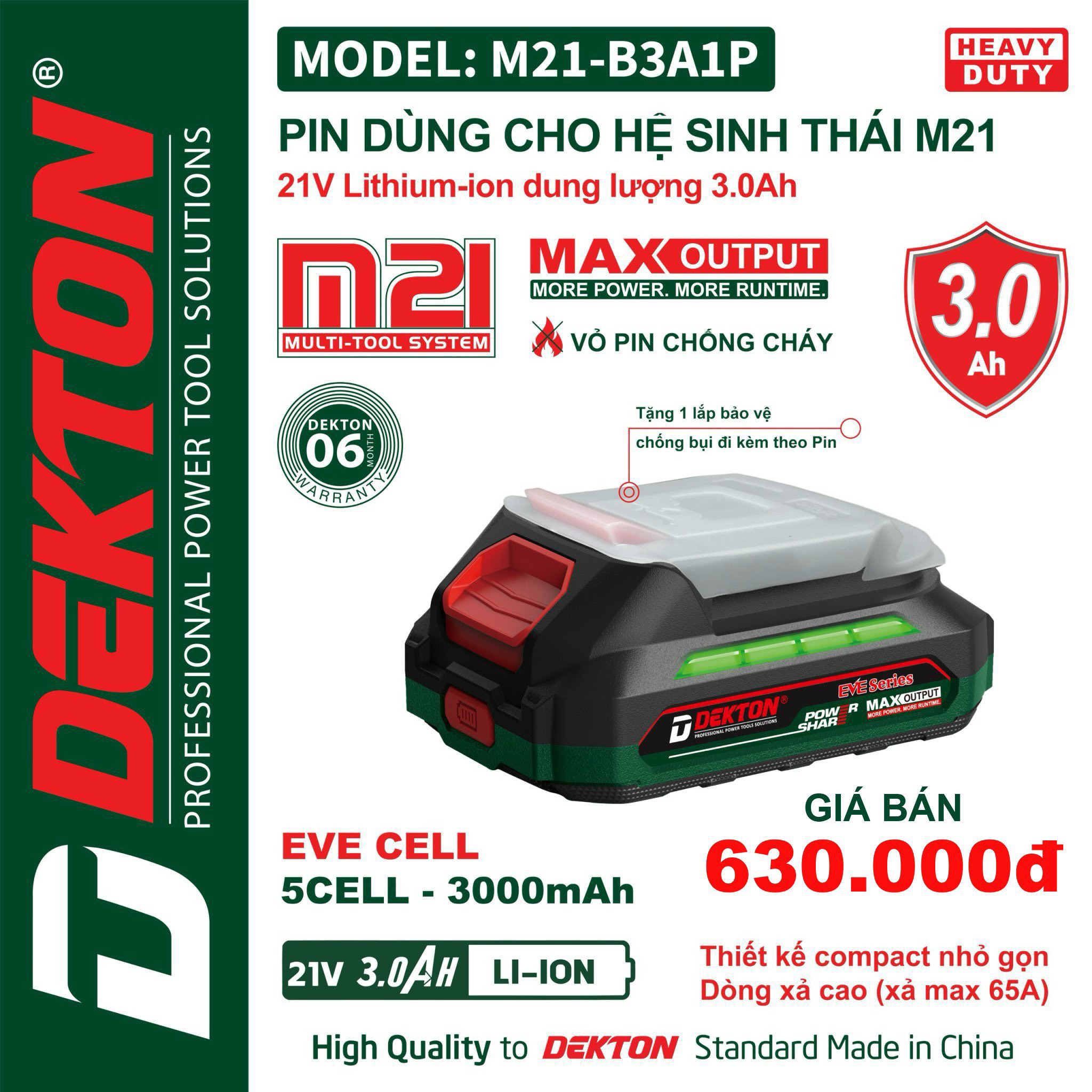 Pin B3A1P Dekton Dòng Xả 65A