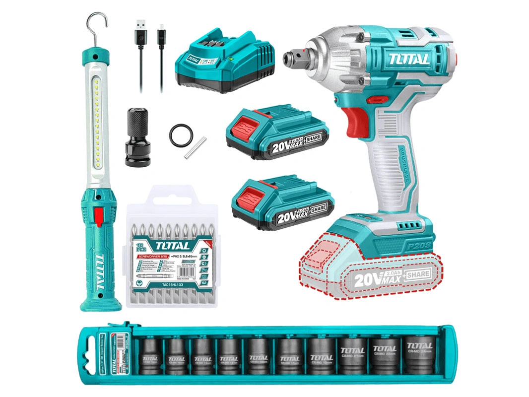 Bộ Combo Máy Siết Buloong Không Chổi Than TIWLI2038 Và Đèn Làm Việc TWLI35261 Dùng Pin 20V